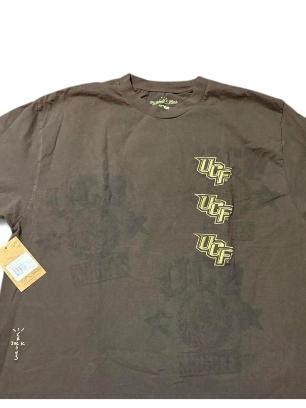 Travis Scott UCF Stacked Logo Short Sleeve Tee - Brown with Gold Accents